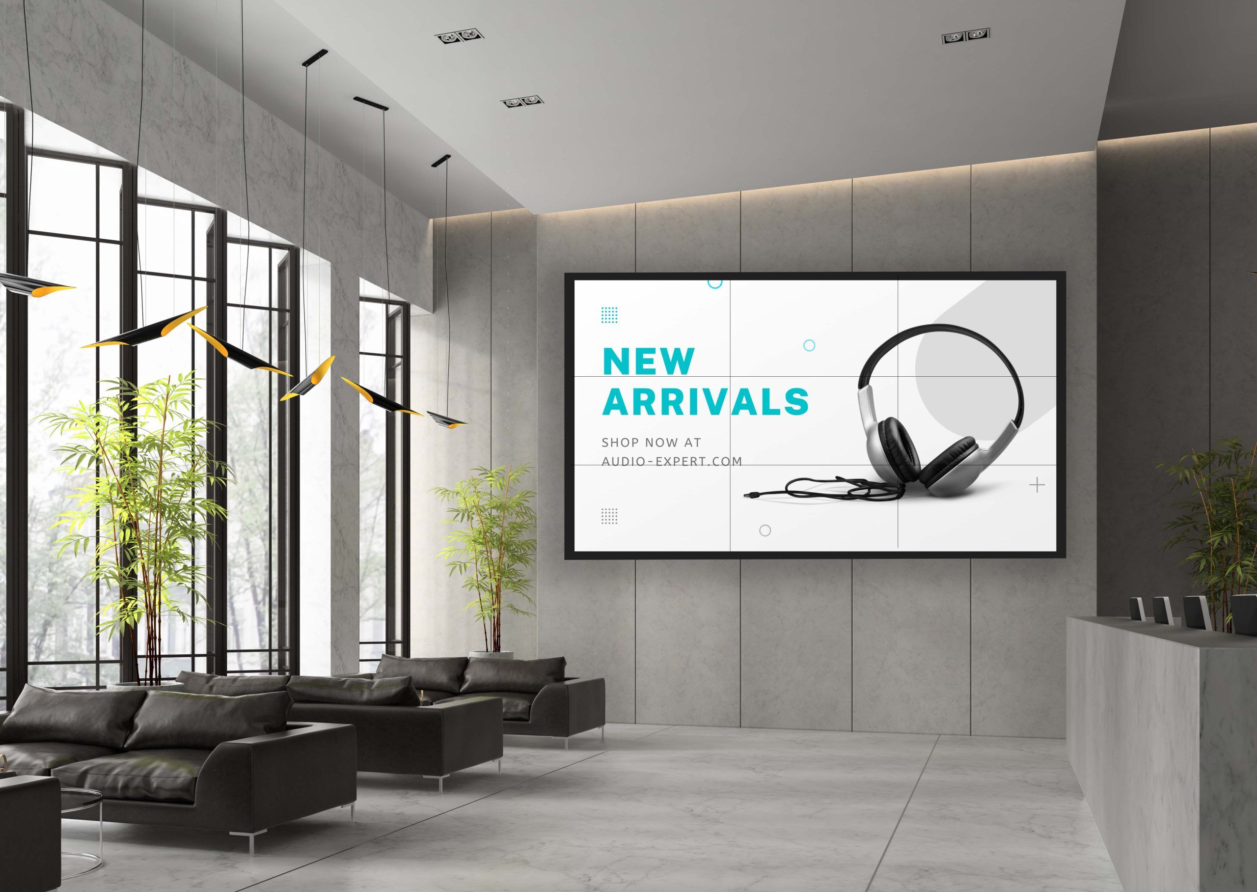 0.88mm bezel video wall imagery LamasaTech narrow bezel lcd wall in lobby area