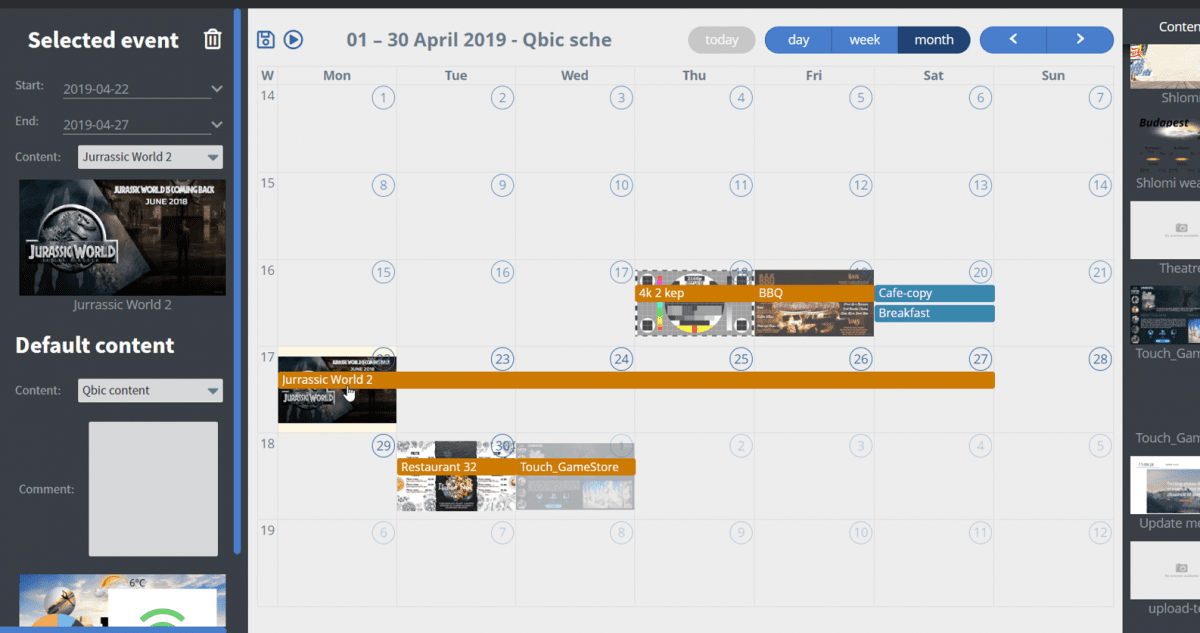 PeakSignage Calendar Scheduling Tool