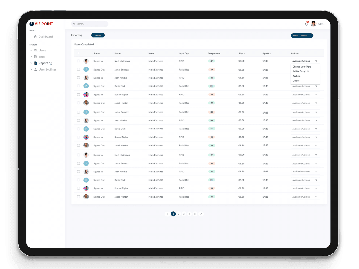 VisiPoint Cloud on Tablet - Reports Screen