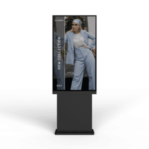 Single screen Versi outdoor freestanding kiosk with fashion advert